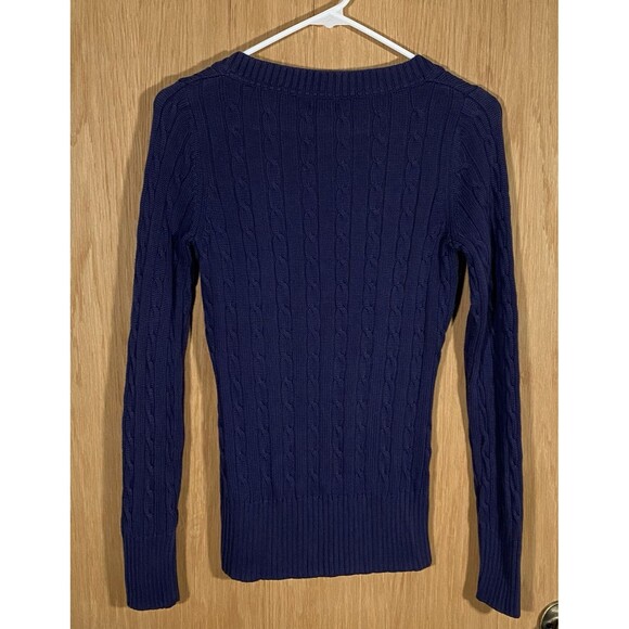 Old Navy Perfect Fit Cable-Knit Sweater V-Neck Blue Preppy Career Women's Sz M - Picture 2 of 8